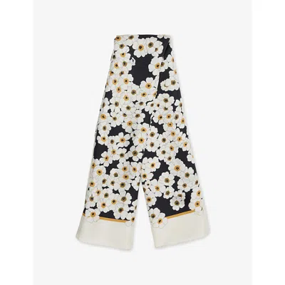 Valentino Womens Nero/avorio/giallo Floral Square Silk Scarf In Blue