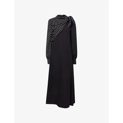 Valentino Draped Polka-dot Silk Midi Dress In Black