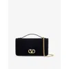 Valentino Womens Nero/cream-crystal Vlogo Embellished Velvet Wallet-on Chain