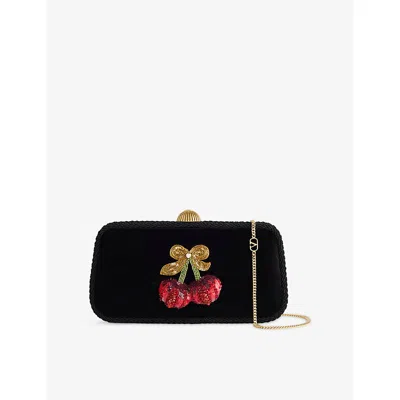 Valentino Garavani Womens Nero/crystal Embellished Carry Secrets Velvet Clutch Bag In Black