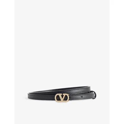 Valentino Garavani Womens Vlogo Rhinestone-buckle Leather Belt Nero/crystal In Black