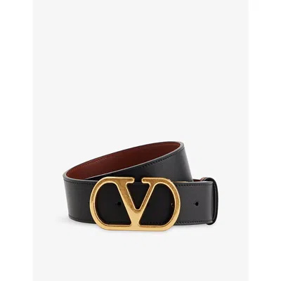 Valentino Garavani Womens Nero/deep Caramel Vlogo Signature Reversible Leather Belt In Black
