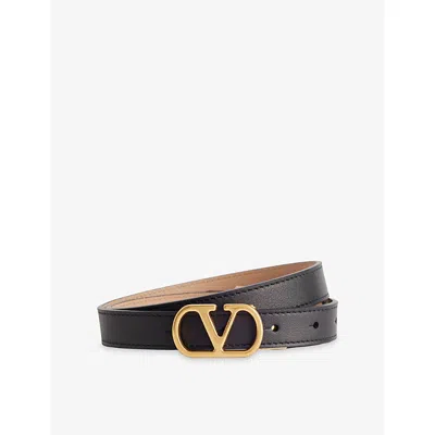 Valentino Garavani Womens Nero/rose Sand Vlogo Signature Reversible Leather Belt In Black