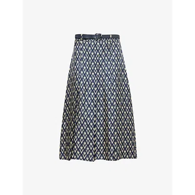Valentino Womens Graphic-pattern Pleated Silk Midi Skirt Notte Crema In Multi