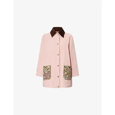 Valentino Womens Old Rose Floral-jacquard Pocket Denim Jacket In Pink
