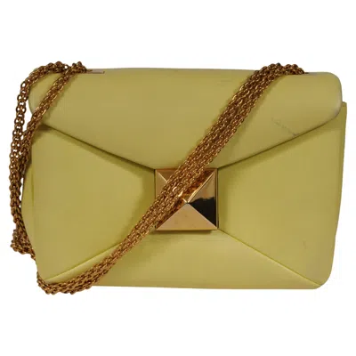 Pre-owned Valentino Garavani Valentino Womens One Stud Chain Shoulder Bag Yellow Leather Crossbody Tote Bag
