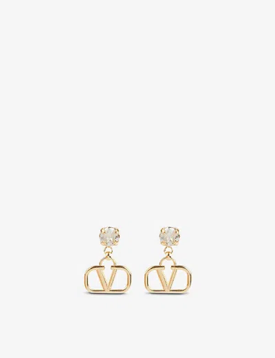 Valentino Garavani Vlogo Rhinestone-embellished Gold-toned Brass Earrings
