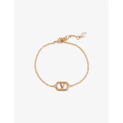 Valentino Garavani Womens Oro/cream Ovalette Metal And Swarovski® Pearl Bracelet In Gold