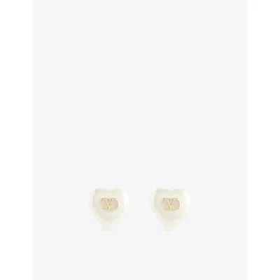 Valentino Garavani Womens  Vlogo Heart Gold-plated Brass And Faux-pearl Earrings In Pattern