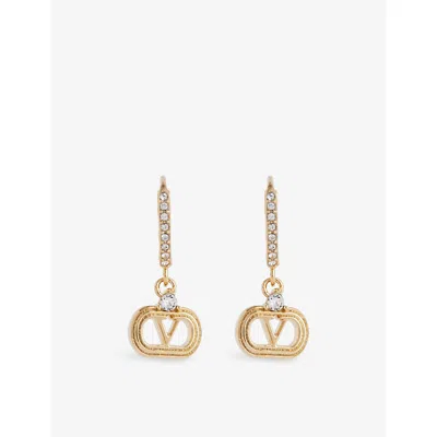 Valentino Garavani Womens Oro/crystal Ovalette Crystal-embellished Brass Drop Earrings In Gold
