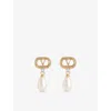 Valentino Womens Ovalette Swarovski® Pearl Metal Drop Earrings Oro/light Gold/crystal In Gold