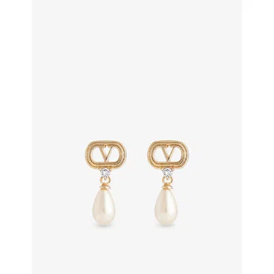 Valentino Garavani Womens Ovalette Swarovski® Pearl Metal Drop Earrings Oro/light Gold/crystal