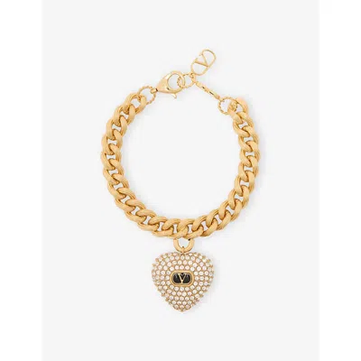 Valentino Garavani Womens Oro/nero/crystal Coeur Royal Metal And Swarovski Crystal Bracelet