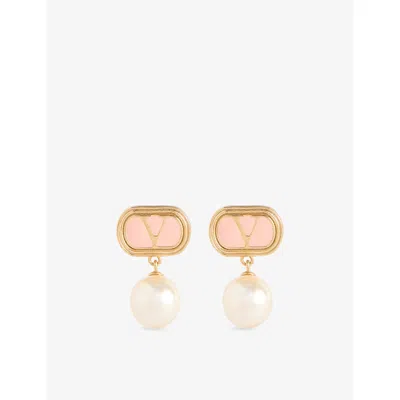 Valentino Garavani Womens Oro/rosa/cream Ovalette Metal And Swarovski Pearl Earrings In Multi