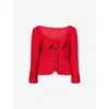 Valentino Womens Bow-embroidered Scoop-neck Tweed Jacket Paris In Red