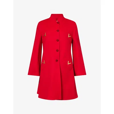 Valentino Womens Paris Embellished Regular-fit Wool And Cashmere Wool Coat In Red