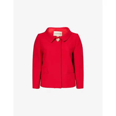 Valentino Womens Paris Heart-button Relaxed-fit Wool And Silk Jacket In Red