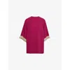 Valentino Womens Phalaris Magenta Cady Couture Embroidered Silk Top In Phalaris Magenta