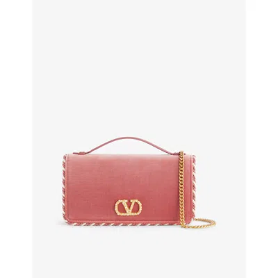 Valentino Garavani Womens Phard/burro-phard/cream Vlogo Embellished Velvet Wallet-on Chain