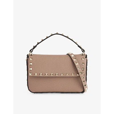 Valentino Garavani Brown Poudre Rockstud Logo-embossed Leather Cross-body Bag 1size