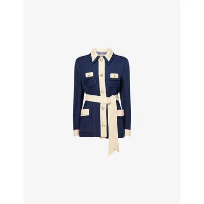 Valentino Womens Provence Blue Betulla Caban Contrast-trim Woven Jacket