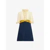 Valentino Womens Provence Blue Betulla Frilled Contrast-texture Silk Mini Dress In Provence Blue Betulla