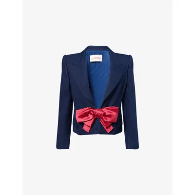 VALENTINO WOMENS VALENTINO GARAVANI PEAK-LAPEL EMBELLISHED-BOW WOVEN BLAZER