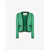 Valentino Womens Pure Green Floral Crop Wool And Silk Jacket