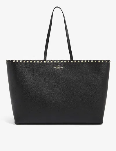 Valentino Garavani Womens Rockstud Large Grained-leather Tote Bag Black