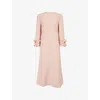 Valentino Womens Rose Mist Embellished Thee-quarter Sleeves Wool And Silk Midi Dress