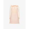 Valentino Peter Pan Collared Ruffle Bib Mini Dress In Rose Mist