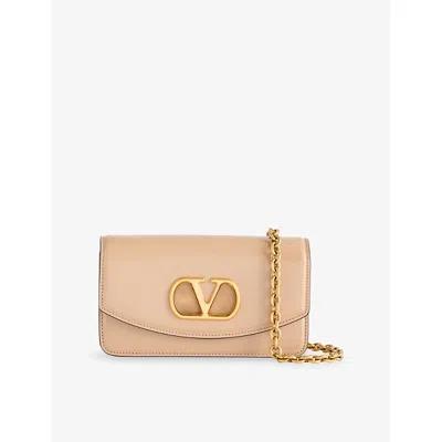 Valentino Garavani Womens Rose Sand Vlogo Leather Clutch Bag In Pink