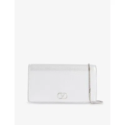 Valentino Garavani Womens Silver Vlogo Signature Mini Leather Shoulder Bag