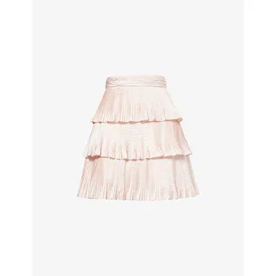 Valentino Womens Soft Poudre Pleat Tiered-ruffle Taffeta Silk Mini Skirt In Pink