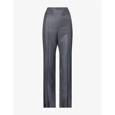 Valentino Womens Straight-cut Silk And Wool Blend Trousers Deep Stone In Gray