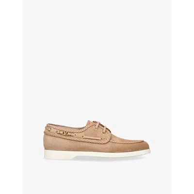 Valentino Garavani Womens Palm Avenue Suede Boat Shoes Ta In Tan