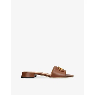 Valentino Garavani Womens Tan Vlogo Signature 20 Leather Sandals Eur 38/5 Uk