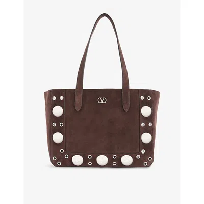 Valentino Garavani Womens Nellcôte Small Suede Tote Bag Testa Di Moro