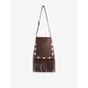 Valentino Fringed Suede Shoulder Bag With Adjustable Strap In Brown