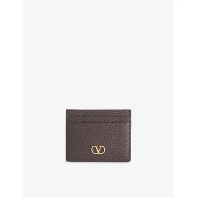 Valentino Garavani Womens Vlogo Signature Leather Card Holder Testa Di Moro In Brown