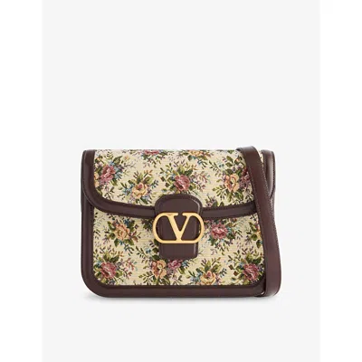 Valentino Garavani Womens 9to5 Floral-jacquard Shoulder Bag Multicolor/oak Brown