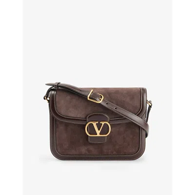 Valentino Garavani Womens  9to5 Leather And Suede Shoulder Bag In Testa Di Moro/oak Brown