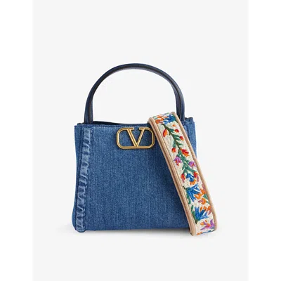 Valentino Garavani Womens  Altime Vlogo Medium Denim Tote Bag In Denim/worker/multicolor