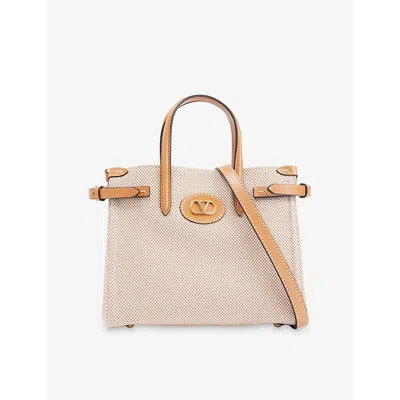 VALENTINO GARAVANI WOMENS NATURALE-TOBACCO/CAMEL ANTIBES SMALL COTTON TOTE BAG