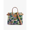 Valentino Antibes Small Violet Flower Raffia Tote Bag In Nat Multicolor/ Camel