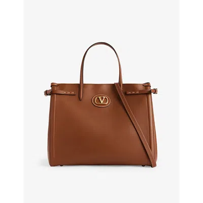 Valentino Garavani Womens Tobacco Antibes Vlogo Signature Medium Leather Tote Bag