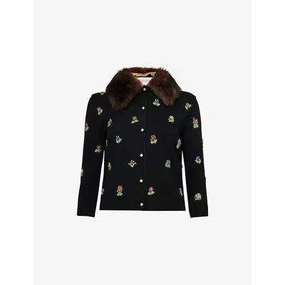 Valentino Virgin Wool Floral Cardigan In Nero