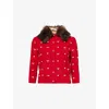 Valentino Polka-dot Bow Cardigan With Sheep Shearling Collar In New Red