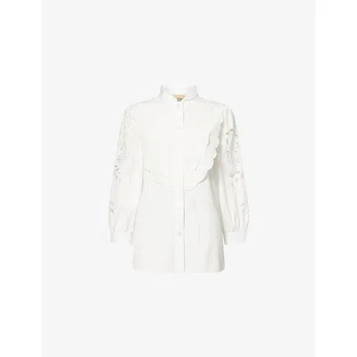 Valentino Womens Bianco Broderie Long-sleeve Cotton Shirt In White