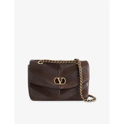 Valentino Garavani Djuna Medium Embellished Suede And Leather Shoulder Bag In Brown